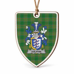 Dolphin Coat of Arms Shield Wood Ornament , Irish Heritage Hanging Plaque for Christmas Tree