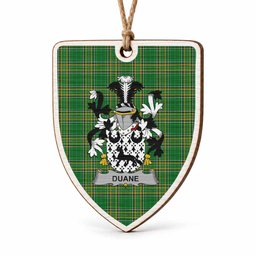 Duane Coat of Arms Shield Wood Ornament , Irish Heritage Hanging Plaque for Christmas Tree