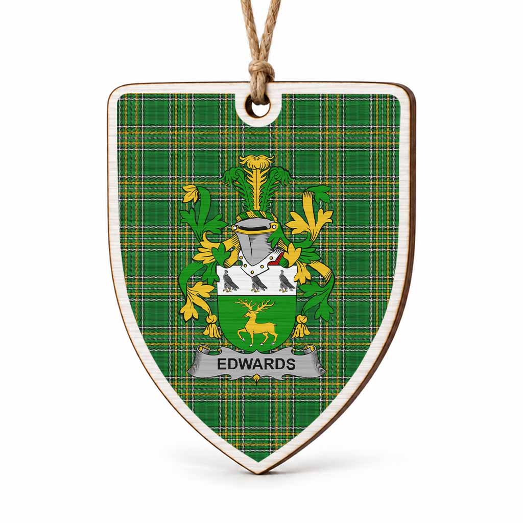 Edwards Coat of Arms Shield Wood Ornament , Irish Heritage Hanging Plaque for Christmas Tree