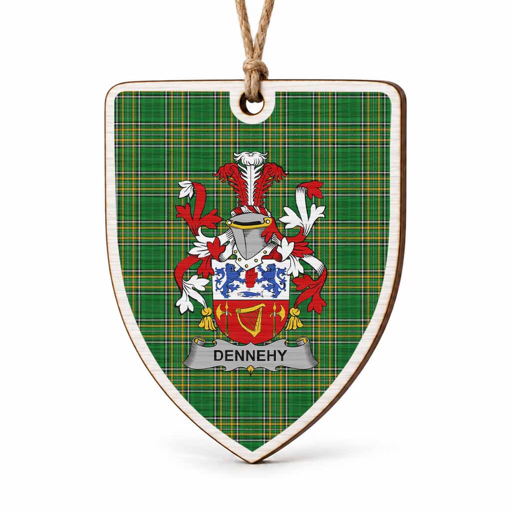 Dennehy Coat of Arms Shield Wood Ornament , Irish Heritage Hanging Plaque for Christmas Tree