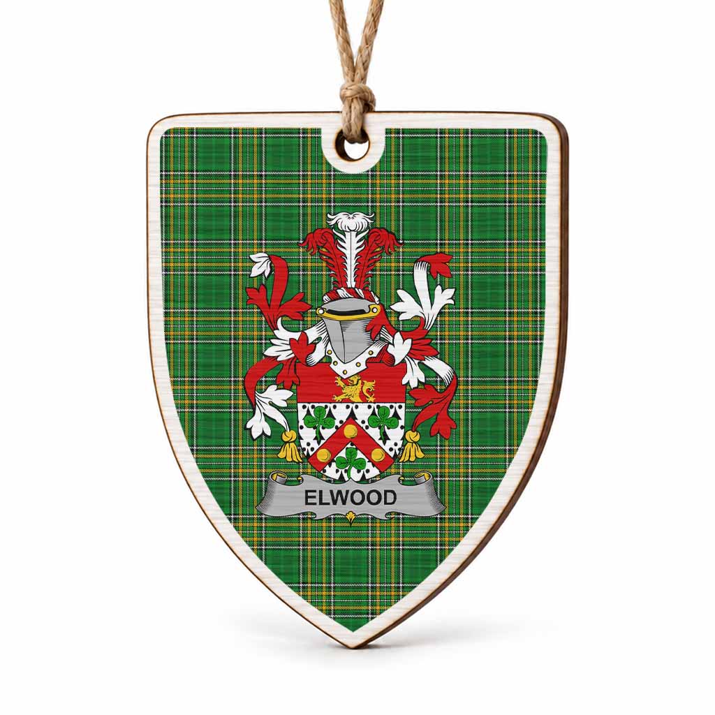 Elwood Coat of Arms Shield Wood Ornament , Irish Heritage Hanging Plaque for Christmas Tree