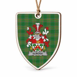 Elwood Coat of Arms Shield Wood Ornament , Irish Heritage Hanging Plaque for Christmas Tree