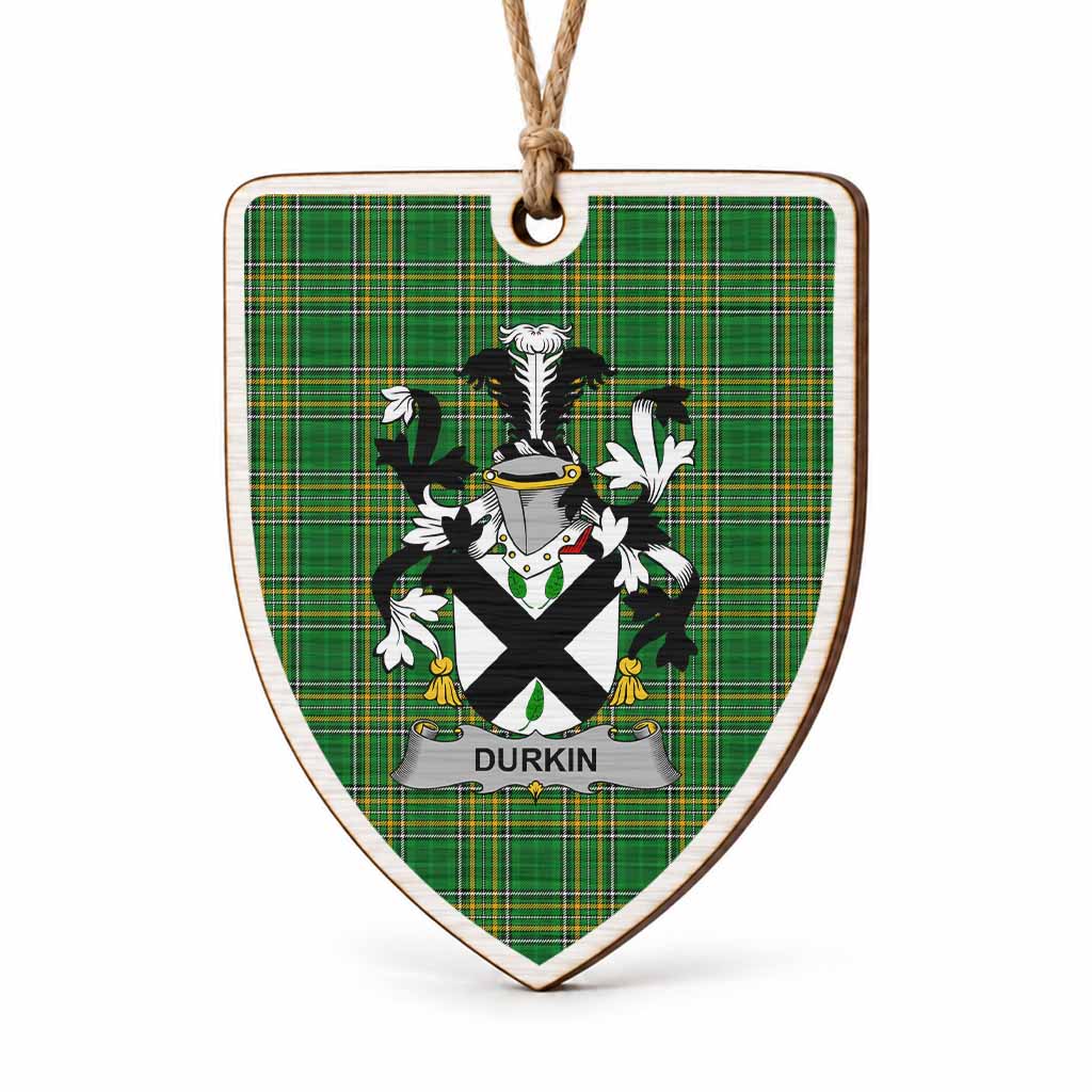 Durkin Coat of Arms Shield Wood Ornament , Irish Heritage Hanging Plaque for Christmas Tree