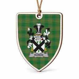 Durkin Coat of Arms Shield Wood Ornament , Irish Heritage Hanging Plaque for Christmas Tree