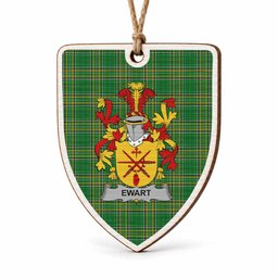 Ewart Coat of Arms Shield Wood Ornament , Irish Heritage Hanging Plaque for Christmas Tree