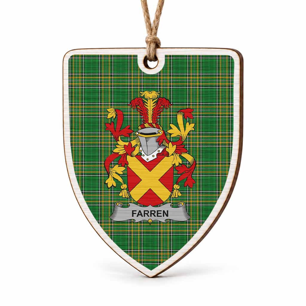 Farren Coat of Arms Shield Wood Ornament , Irish Heritage Hanging Plaque for Christmas Tree