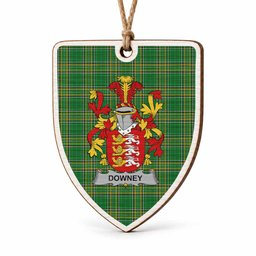 Downey Coat of Arms Shield Wood Ornament , Irish Heritage Hanging Plaque for Christmas Tree