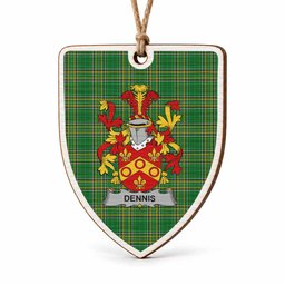 Dennis Coat of Arms Shield Wood Ornament , Irish Heritage Hanging Plaque for Christmas Tree
