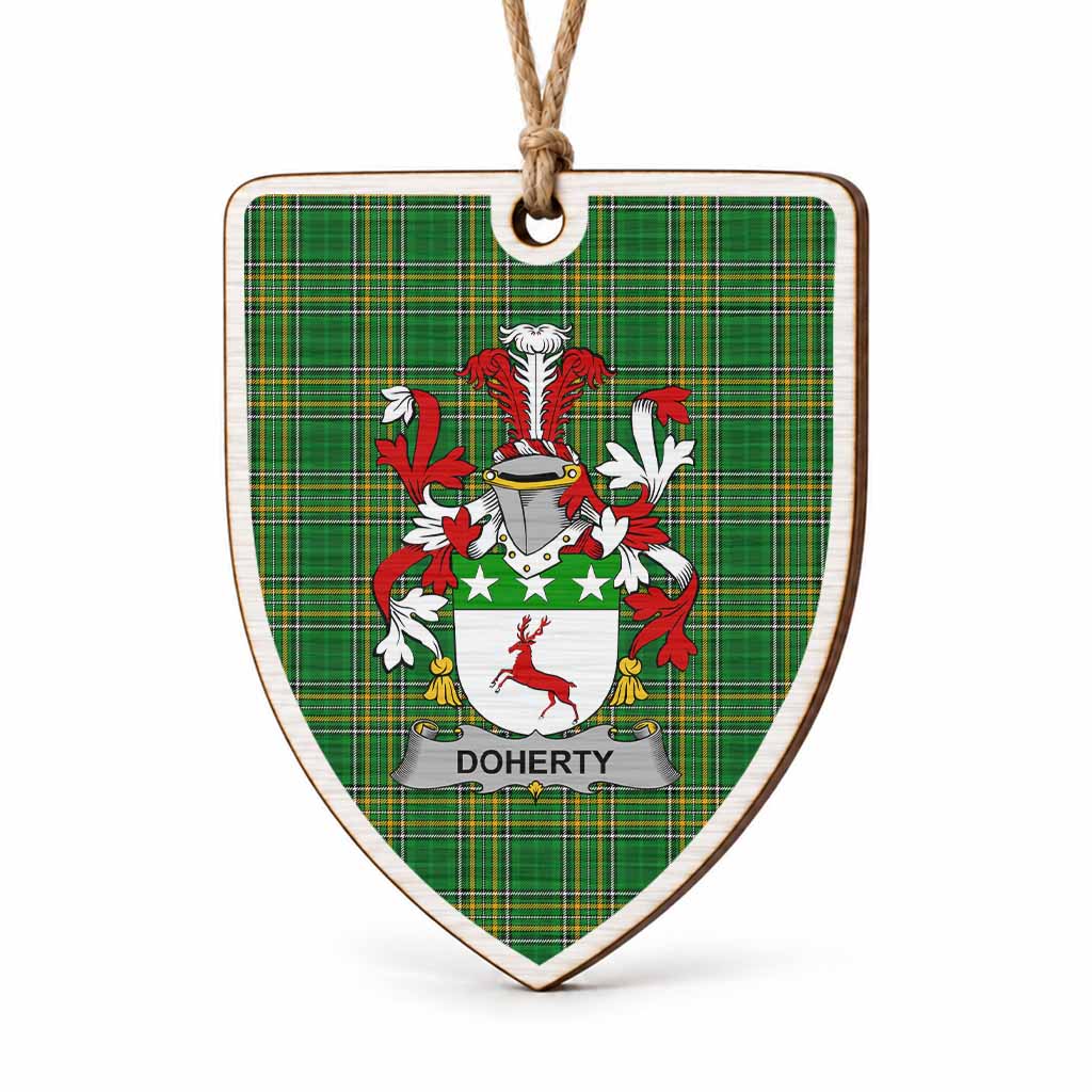 Doherty Coat of Arms Shield Wood Ornament , Irish Heritage Hanging Plaque for Christmas Tree