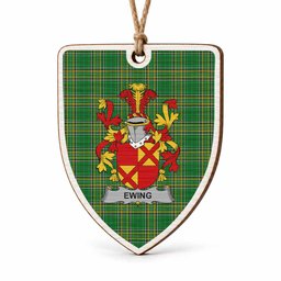 Ewing Coat of Arms Shield Wood Ornament , Irish Heritage Hanging Plaque for Christmas Tree