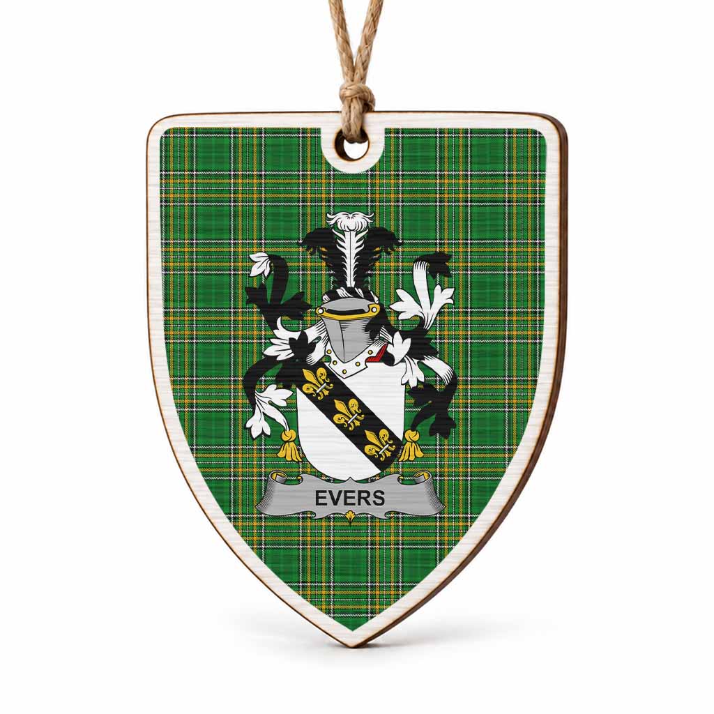 Evers Coat of Arms Shield Wood Ornament , Irish Heritage Hanging Plaque for Christmas Tree