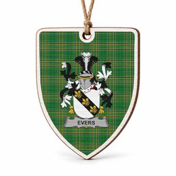 Evers Coat of Arms Shield Wood Ornament , Irish Heritage Hanging Plaque for Christmas Tree