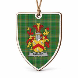 Fanning Coat of Arms Shield Wood Ornament , Irish Heritage Hanging Plaque for Christmas Tree