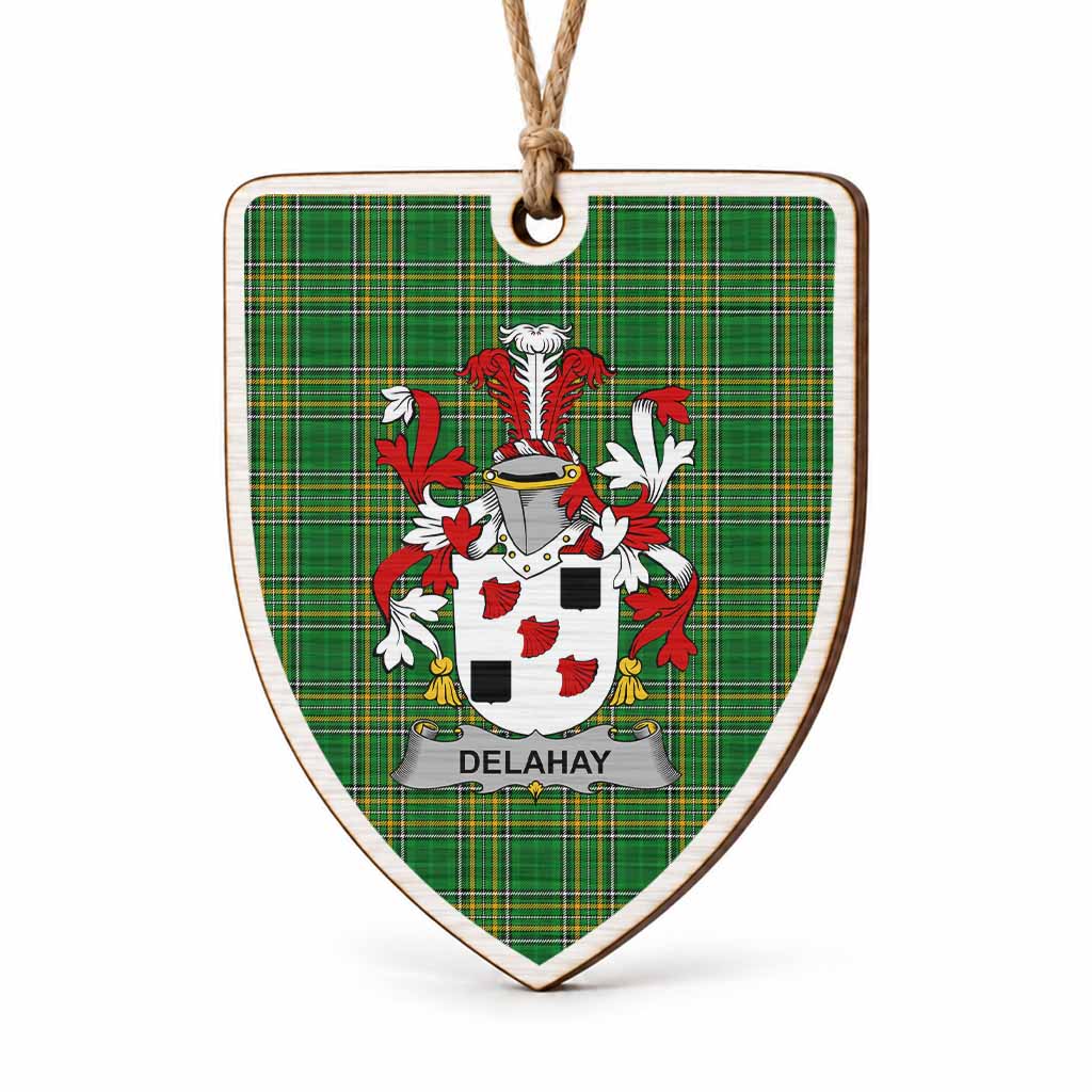 Delahay Coat of Arms Shield Wood Ornament , Irish Heritage Hanging Plaque for Christmas Tree