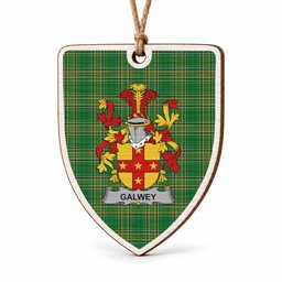 Galwey Coat of Arms Shield Wood Ornament , Irish Heritage Hanging Plaque for Christmas Tree
