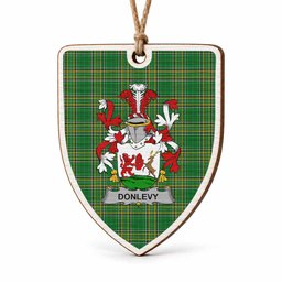 Donlevy Coat of Arms Shield Wood Ornament , Irish Heritage Hanging Plaque for Christmas Tree