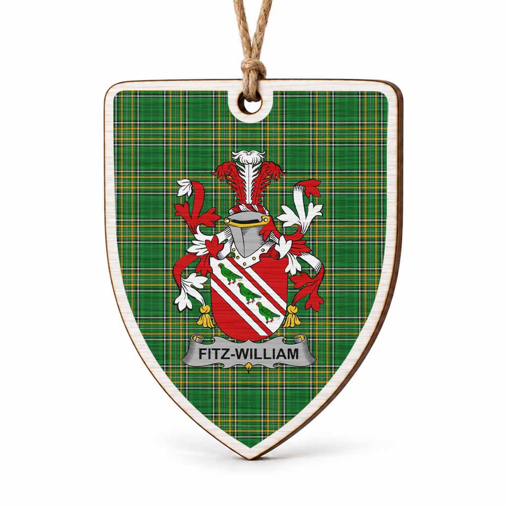 Fitz-William Coat of Arms Shield Wood Ornament , Irish Heritage Hanging Plaque for Christmas Tree