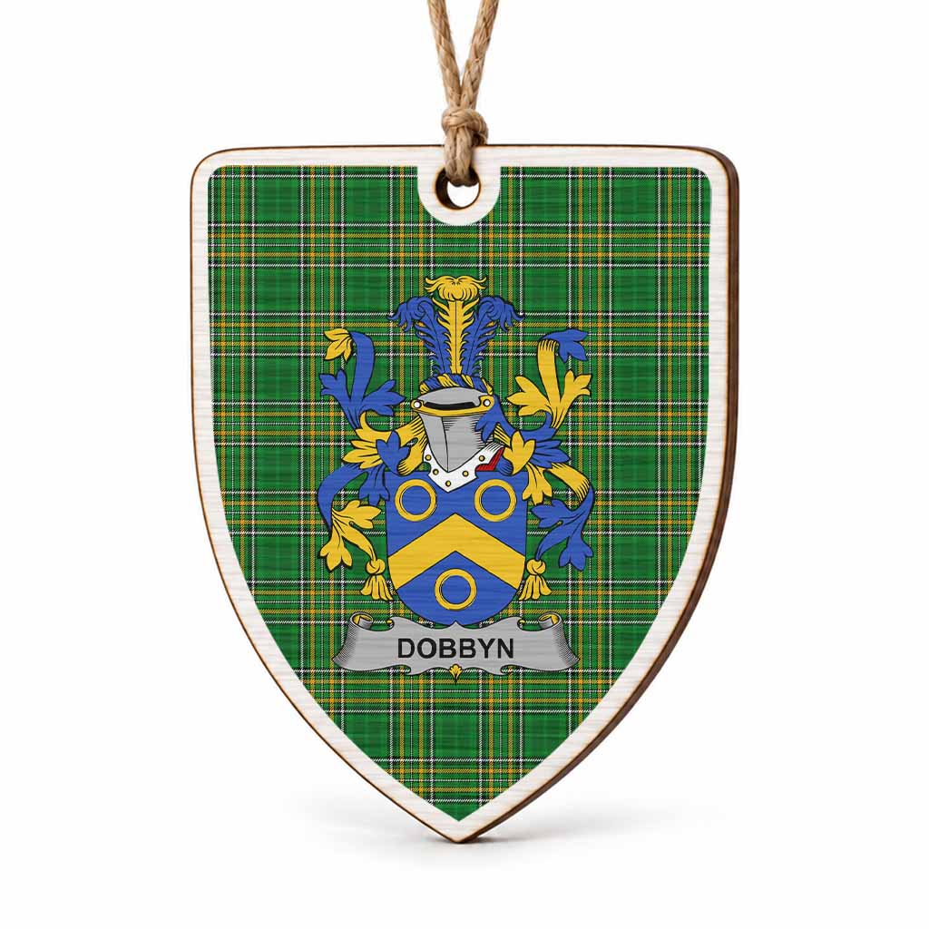 Dobbyn Coat of Arms Shield Wood Ornament , Irish Heritage Hanging Plaque for Christmas Tree