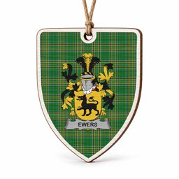 Ewers Coat of Arms Shield Wood Ornament , Irish Heritage Hanging Plaque for Christmas Tree