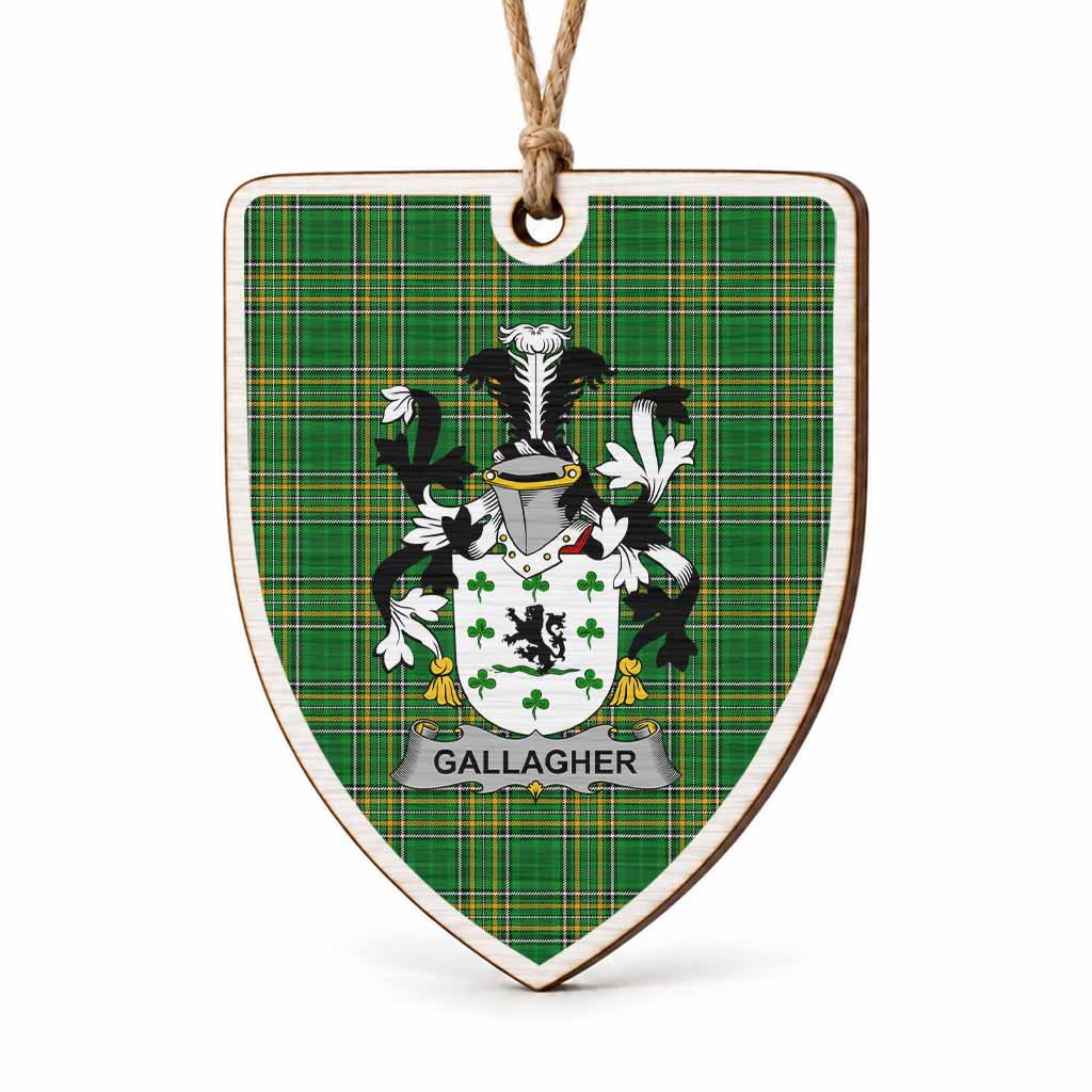 Gallagher Coat of Arms Shield Wood Ornament , Irish Heritage Hanging Plaque for Christmas Tree