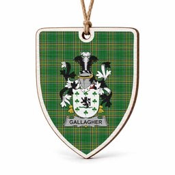 Gallagher Coat of Arms Shield Wood Ornament , Irish Heritage Hanging Plaque for Christmas Tree