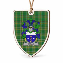 Dolan Coat of Arms Shield Wood Ornament , Irish Heritage Hanging Plaque for Christmas Tree