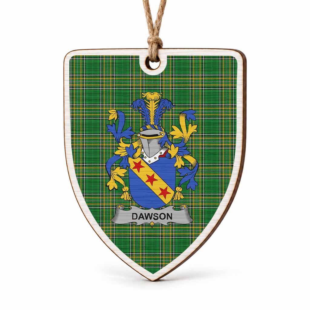 Dawson Coat of Arms Shield Wood Ornament , Irish Heritage Hanging Plaque for Christmas Tree