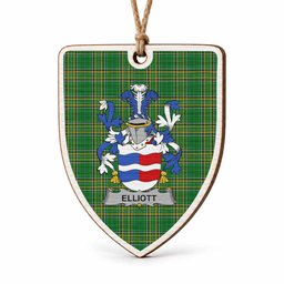 Elliott Coat of Arms Shield Wood Ornament , Irish Heritage Hanging Plaque for Christmas Tree
