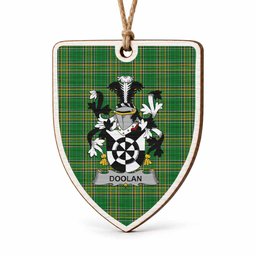 Doolan Coat of Arms Shield Wood Ornament , Irish Heritage Hanging Plaque for Christmas Tree