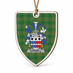 Dodwell Coat of Arms Shield Wood Ornament , Irish Heritage Hanging Plaque for Christmas Tree