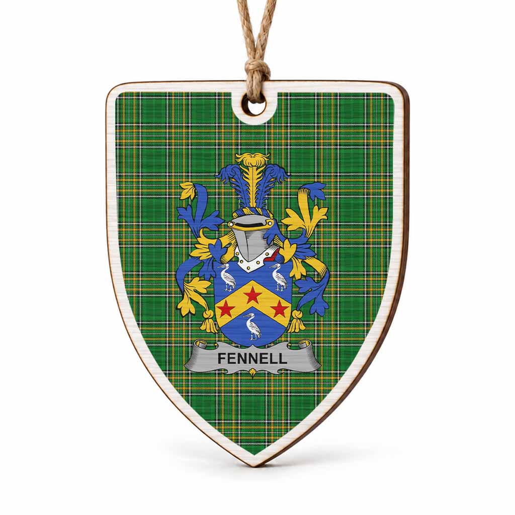 Fennell Coat of Arms Shield Wood Ornament , Irish Heritage Hanging Plaque for Christmas Tree