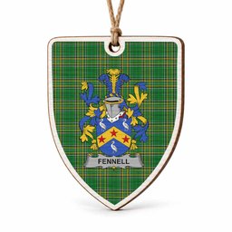 Fennell Coat of Arms Shield Wood Ornament , Irish Heritage Hanging Plaque for Christmas Tree