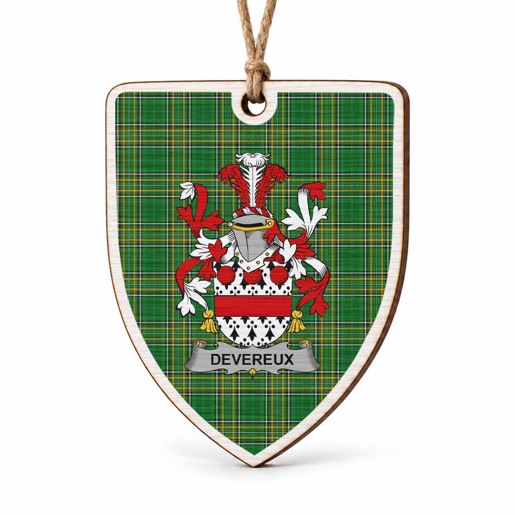 Devereux Coat of Arms Shield Wood Ornament , Irish Heritage Hanging Plaque for Christmas Tree