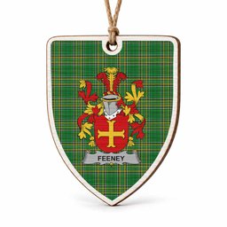 Feeney Coat of Arms Shield Wood Ornament , Irish Heritage Hanging Plaque for Christmas Tree
