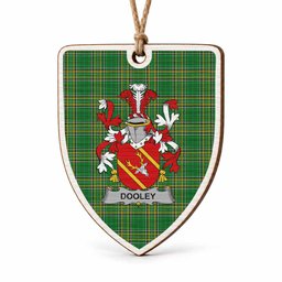 Dooley Coat of Arms Shield Wood Ornament , Irish Heritage Hanging Plaque for Christmas Tree