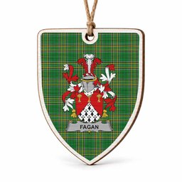 Fagan Coat of Arms Shield Wood Ornament , Irish Heritage Hanging Plaque for Christmas Tree