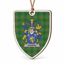 Fearon Coat of Arms Shield Wood Ornament , Irish Heritage Hanging Plaque for Christmas Tree
