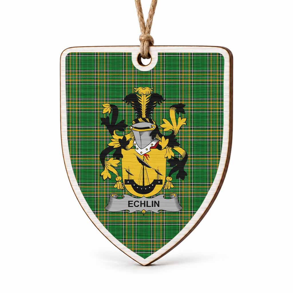 Echlin Coat of Arms Shield Wood Ornament , Irish Heritage Hanging Plaque for Christmas Tree