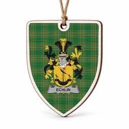 Echlin Coat of Arms Shield Wood Ornament , Irish Heritage Hanging Plaque for Christmas Tree