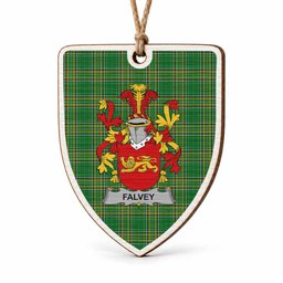 Falvey Coat of Arms Shield Wood Ornament , Irish Heritage Hanging Plaque for Christmas Tree
