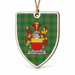 Fitz-Harris Coat of Arms Shield Wood Ornament , Irish Heritage Hanging Plaque for Christmas Tree