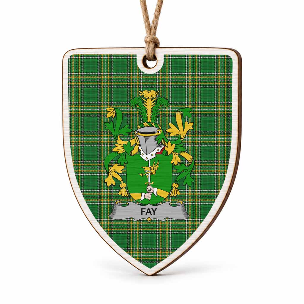 Fay Coat of Arms Shield Wood Ornament , Irish Heritage Hanging Plaque for Christmas Tree