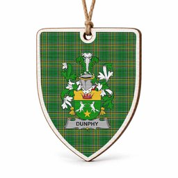 Dunphy Coat of Arms Shield Wood Ornament , Irish Heritage Hanging Plaque for Christmas Tree