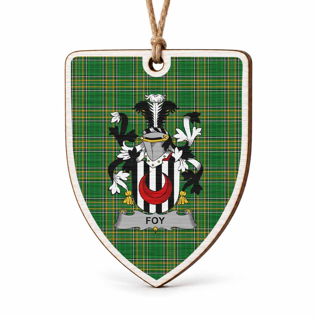 Foy Coat of Arms Shield Wood Ornament , Irish Heritage Hanging Plaque for Christmas Tree
