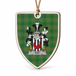 Foy Coat of Arms Shield Wood Ornament , Irish Heritage Hanging Plaque for Christmas Tree