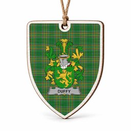Duffy Coat of Arms Shield Wood Ornament , Irish Heritage Hanging Plaque for Christmas Tree