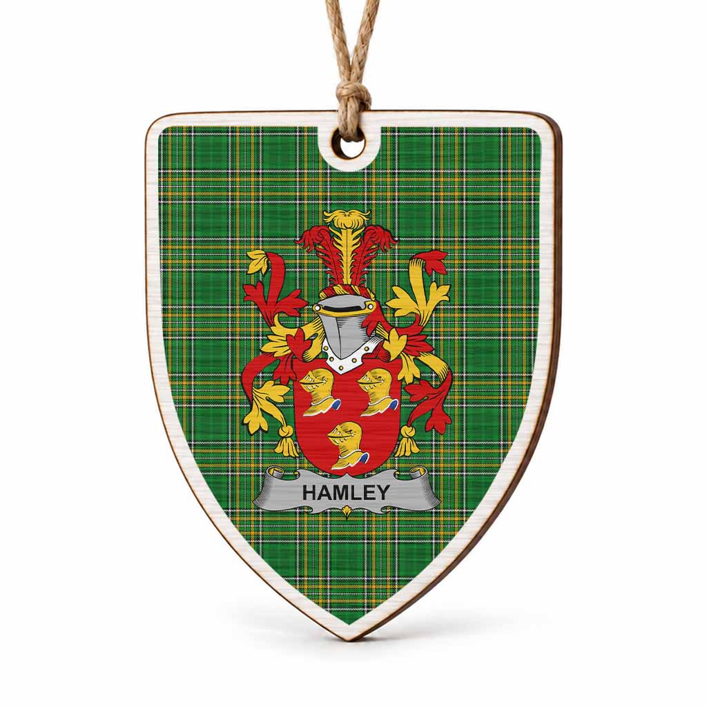 Hamley Coat of Arms Shield Wood Ornament , Irish Heritage Hanging Plaque for Christmas Tree