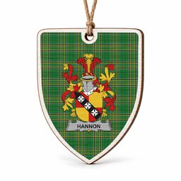 Hannon Coat of Arms Shield Wood Ornament , Irish Heritage Hanging Plaque for Christmas Tree