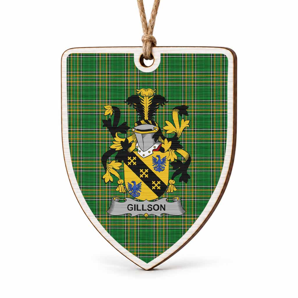 Gillson Coat of Arms Shield Wood Ornament , Irish Heritage Hanging Plaque for Christmas Tree