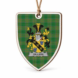 Gillson Coat of Arms Shield Wood Ornament , Irish Heritage Hanging Plaque for Christmas Tree